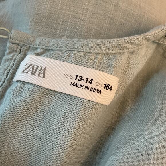 Zara Blue Long Sleeve Embroidered Floral & Leaf lined Cropped Top Juniors 13-14 - Picture 5 of 8